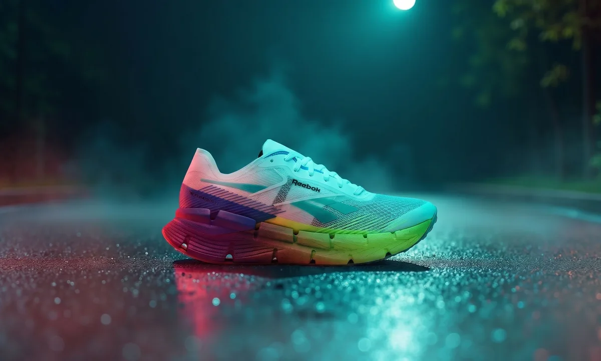 Zapatilla de running Reebok sobre asfalto mojado